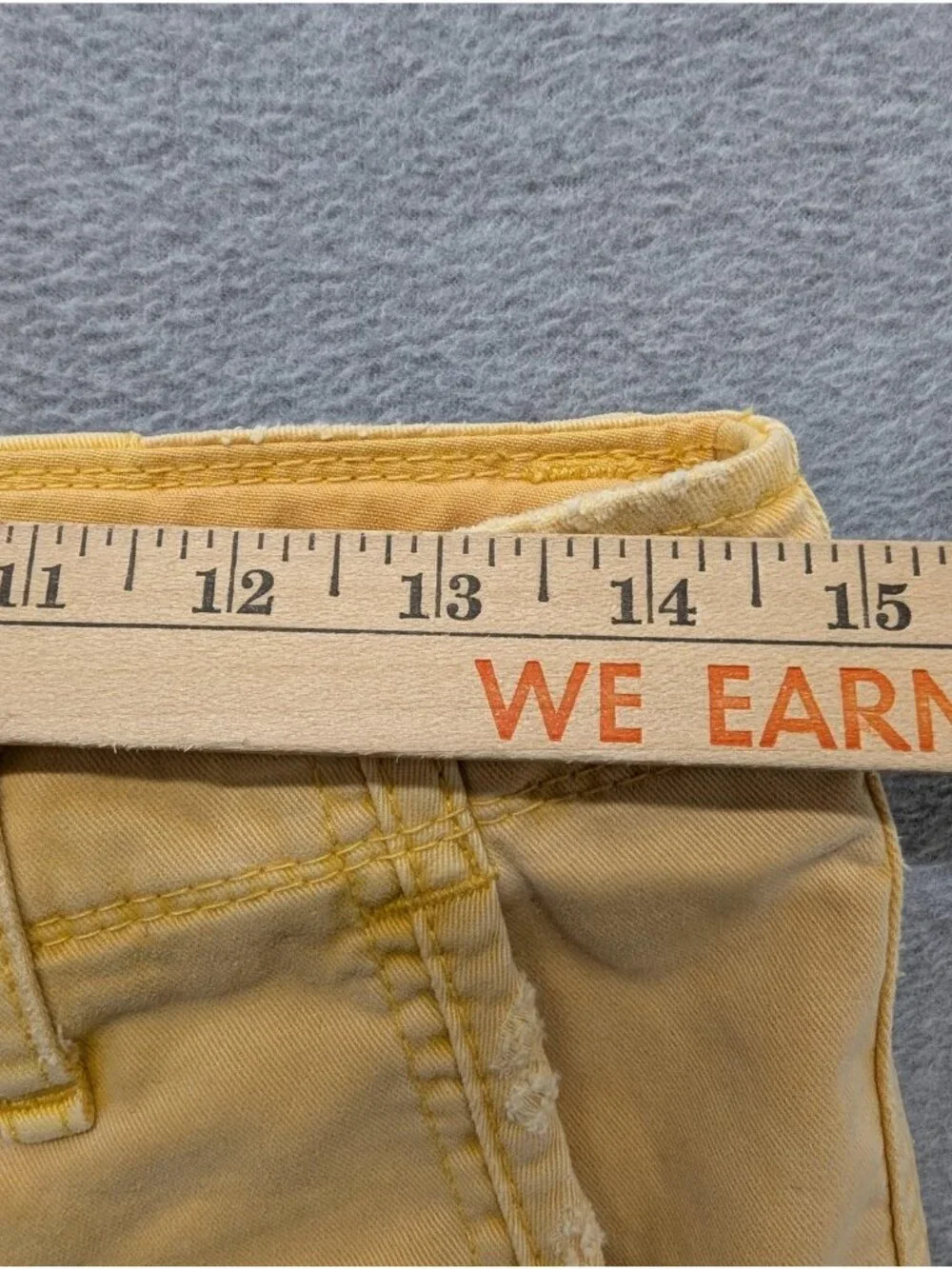 True Religion Shorts Mens 29 Yellow Chino Travis Distressed Raw Hem 15 in Inseam